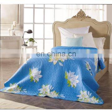 Romantic blue color bed spread with floral printed design polyester fabric bedspread