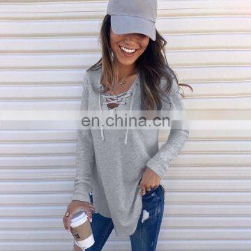 2020 New Arrival Fashion Style Long Sleeve V-neck Solid T-shirt For Women photo-5