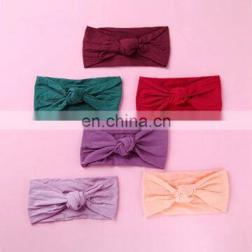 Baby Knot Soft Nylon Headband Girl Hairband Solid Color Kids Tulband Hair Accessories 27colors photo-3