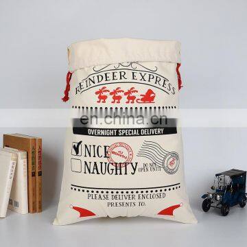 2020 Christmas Gift Bags Large Organic Heavy Canvas Bag Santa Sack Drawstring Bag With Reindeers Santa Claus Sack Bags for Kids photo-5