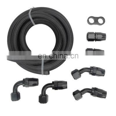 3/8 Fuel Line 6AN black Nylon braided Hose End Fitting Hose Separator Clamp Kit