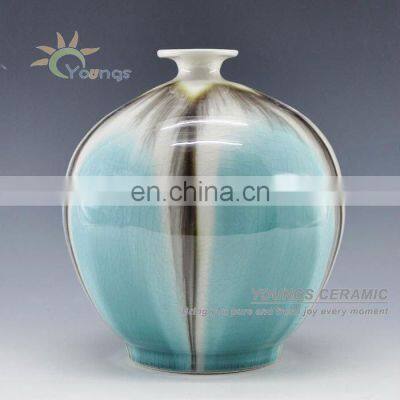 Gorgeous colored baby blue & crystallline glaze ceramic 9'' vase