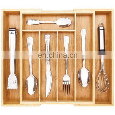 Vitalucks Bamboo Expandable Kitchen Drawer Tray Adjustable Cutlery Bamboo Drawer Organizer photo-4