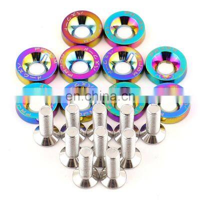 AUSO 10pcs CNC Multicolor JDM Aluminum Anodied M6 Modified Hex Bolt Car Fender Washer With Bolt