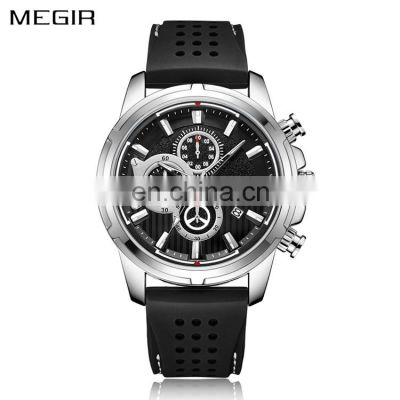 MEGIR 2101 Luxury Man Quartz Watch Leather Strap Analog Display Chronograph Calendar Fashion Trend Watches