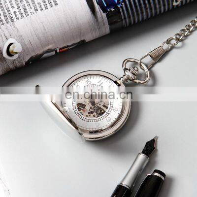 SHUHANG SH03 Men Women Analog Display Pocket Wristwatch Mechanical Hand Wind Silver Men's Watch photo-2