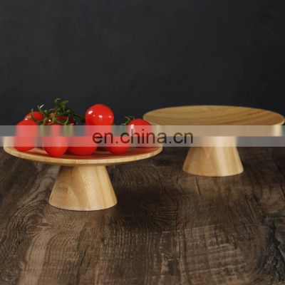 Unique Ecofriendly Tall Foot Round Bamboo Food Serving Tray/