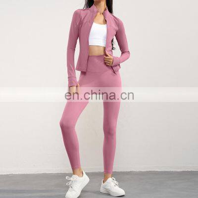 Outdoors Gym Fitness Wear Fleece Leggings Suits Custom Logo Yoga Sports Sets With Jackets For Women photo-2