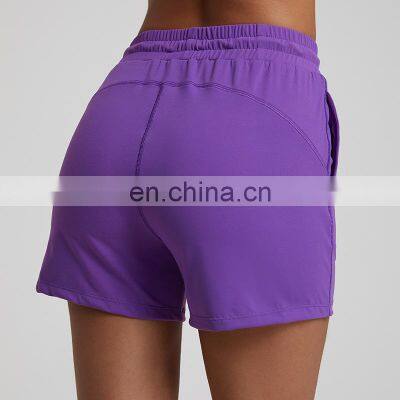 New Arrival Breathable Quick Dry Elastic Waist Drawstring With Side Pocket Gym Fitness Yoga Shorts Women Workout Sports Wear