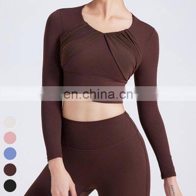 Custom Yoga Tops Quick Dry Warm Running Clothing Spelling Yarn Fixed Cup Sports Bra Gym Fitness Tshirt Yoga Crop Top For Women photo-4