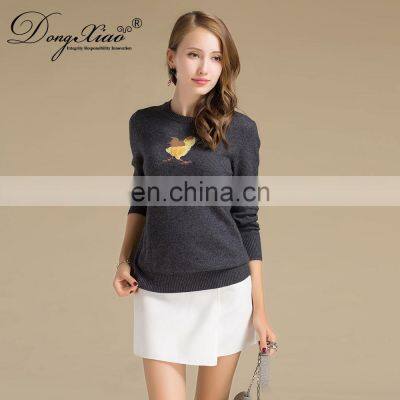 Patchwork Pattern Winter Pullover 100% Cashmere Crew Neck Women Knitwear Sweater