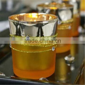 Gold Plated Glass Votive Candle Holders / Votive Cups With Rhinestones For Wedding Decor & Gift photo-4