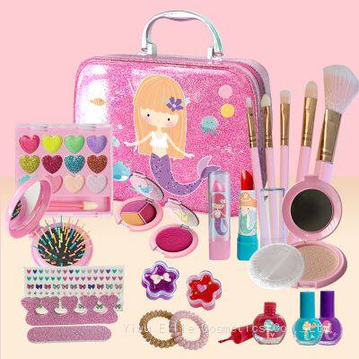 Kids Makeup Kit Lip Gloss Water Based Nail Polish Nail Sticker Cosmetic Case OEM Popular Girl Kids Makeup Set photo-3