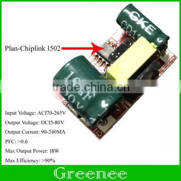 2016 Cheap LED Driver Chiplink 1502 DC15-80V 240MA Single Voltage Flichker Free High Efficiency