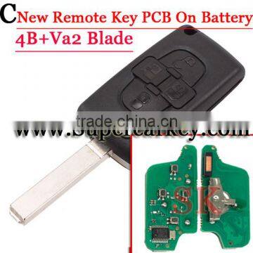 High Quality New 4 Button Flip Remote key Battery On Pcb For Citroen With VA2 Blade 433mhz