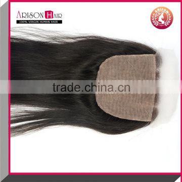 Cheap 4"x 4" Brazilian Hair Silk Base Lace Closure Natural Straight 3 Way Part