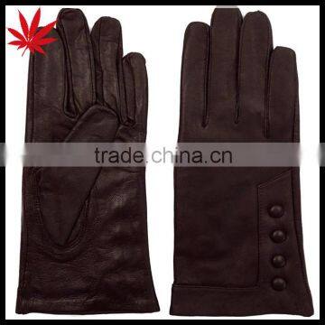 New Womens Leather Winter Dress Driving Gloves BROWN With Decorative Buttons