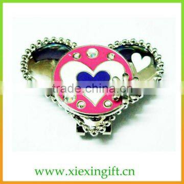 custom modern design logo metal heart golf hat clip