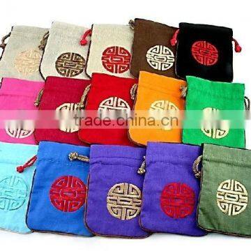 custom cotton embroidery chinese style drawstring small pouch