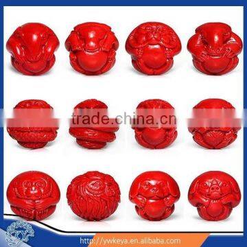 Red cinnabar zodiac pendant chinese zodiac pendants loose beads for jewelry making