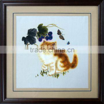 silk cat embroidery art work