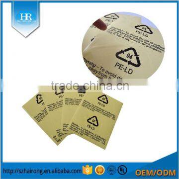 Custom Reclyed PE-LD Warning Waterproof Adhesive Label Sticker photo-5