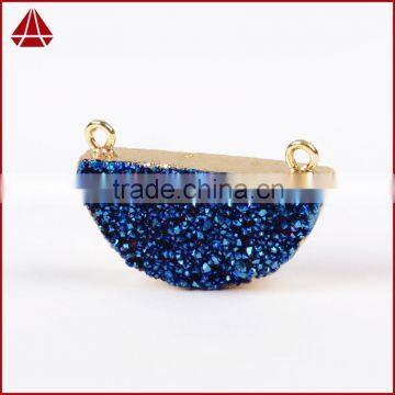 Titanium Druzy Half Moon Connector-rainbow, Blue, Opal White, Silbver, Coffee, Green photo-2