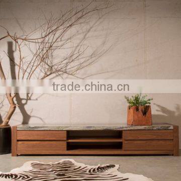 Modern Travertine Top Tv Stand Wooden Base With Drawers Good Quality For Home