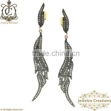 925 Sterling Silver Diamond Pave Dangle, Natural Diamond Silver Dangle Earrings, Designer Pave Silver Jewelry Manufacturer