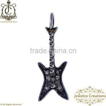 Natural Diamond Pave Charm, Diamond Silver Pendant, Designer Diamond Guitar Charm Pendant, 925 Silver Guitar Diamond Pave Charm