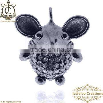 925 Sterling Silver Charm, Diamond Silver Charm, Natural Diamond Pave Mouse Charm, Designer Animal Jewelry, Charm Pendant