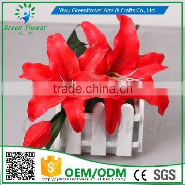 2016 Wholesale 3 Heads Latex Artificial PU Flowers Lily Real Touch Bouquet Wedding Bridal Decor Display Flower photo-3