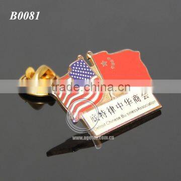 The United States And China National Flags Customized Business Souvenir Brass Metal National Flag Badge