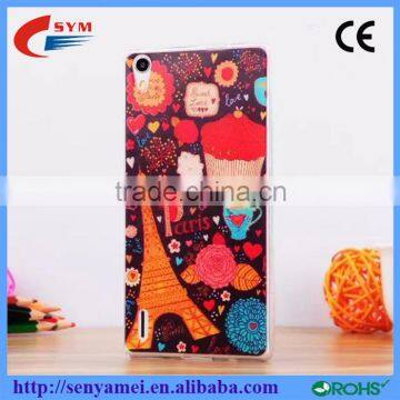 Mobile phone cases colorful drawing TPU cover Emboss print cartoon case For Huawei Mate 7