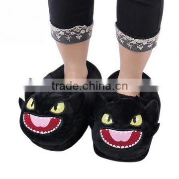 Black Cartoon Plush Winter Slippers Soft Stuffed Animal House Indoor Shoes