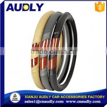 Black and Gray Microfiber Leather Auto Car Steering Wheel Cover Universal 15 inch