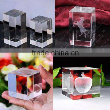 Yijia high quality crystal glass plaque/block, blank 3d laser engraved cubes