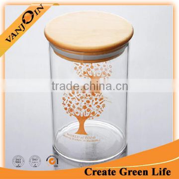 Glass Jar With Wooden Lid For Food Storage