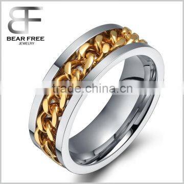 fashion gold chain ring wedding stainless steel spinner rings for women men punk rock