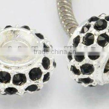 Alloy Glass Rhinestone European Beads, No Metal Core, Black Metal Pave Beads(CPDL-H017-8)