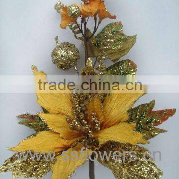 2011 Christmas iterm,Christmas decotative flower , 15" Artifical Flower Poinsettia Spray