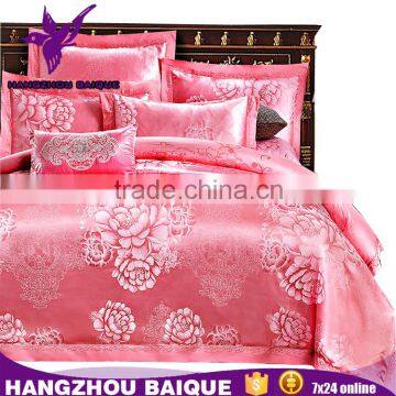 Quality Jacquard Pink Flowers Luxury Home Textile Bedding Set