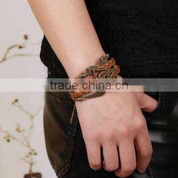 New Fashion Owl Deathly Hallows Angel Wing Leather Bracelet DIY photo-3