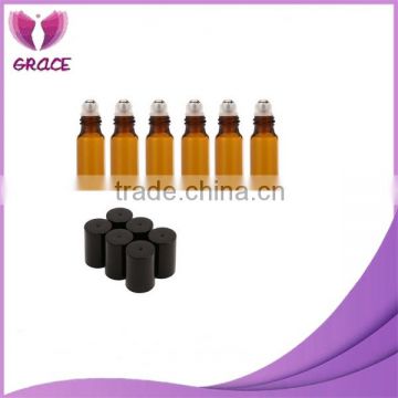 5ml glass tube amber roll on bottle with black cap