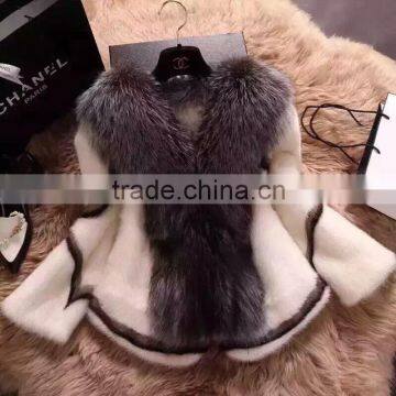 winter women fashion mink fur coat with fox fur collar /mink fur jacket with fur collar