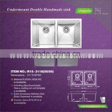 HIgh quality low price stackable undermount double handmade kitchen sink