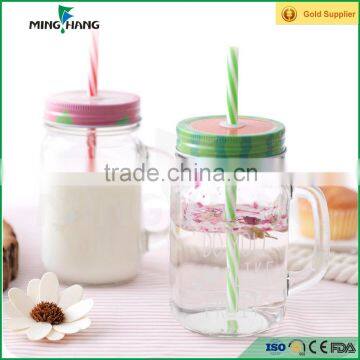 500ml round glass mason jar with lids and straw glass bottle