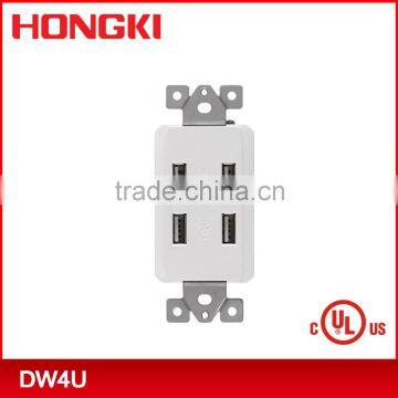 UL CUL listed 120V 15A USB power light wall socket with 4 USB Port