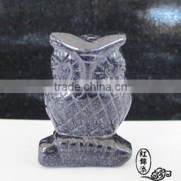 Natural Deep Blue Gold Sand Owl Carving