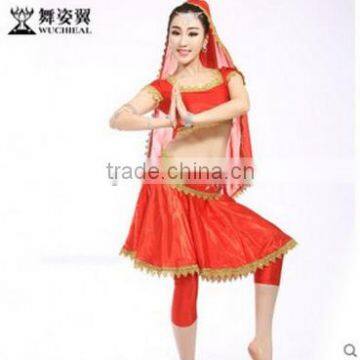 Wuchieal New Arrival Upscale Red India Bollywood Belly Dance Clothes for Performance